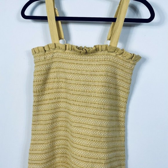 🛑 American Eagle Women's Smocked Bodycon Mini Dress Yellow Linen Blend NWT - Picture 5 of 13